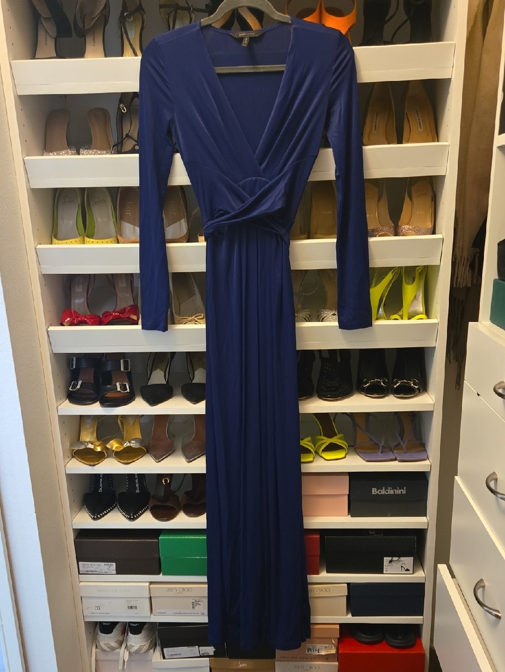 BCBGMaxAzria Royal Blue Long Sleeve Wrap Maxi Dress